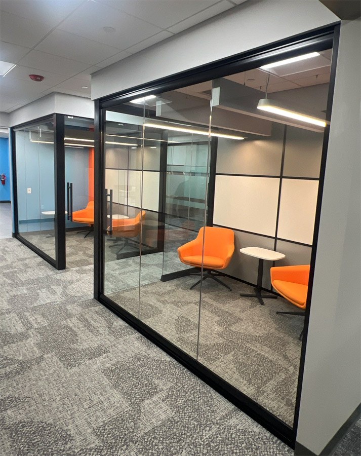 NXT Wall Flex Series demountable glass meeting pods with whiteboard walls