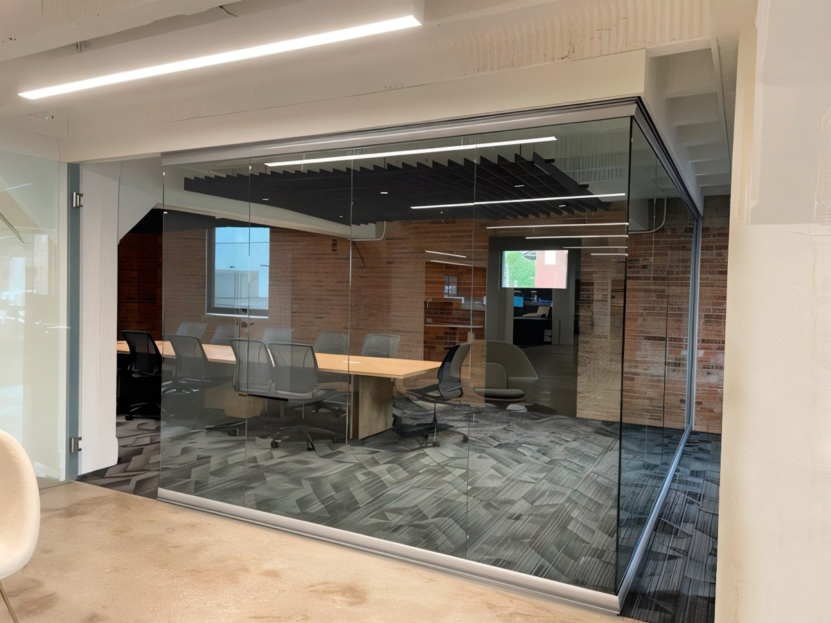 NXT Wall View Series frameless glass corner conference room